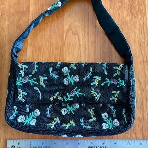 Floral Beaded Black Vintage Valerie Stevens Bag